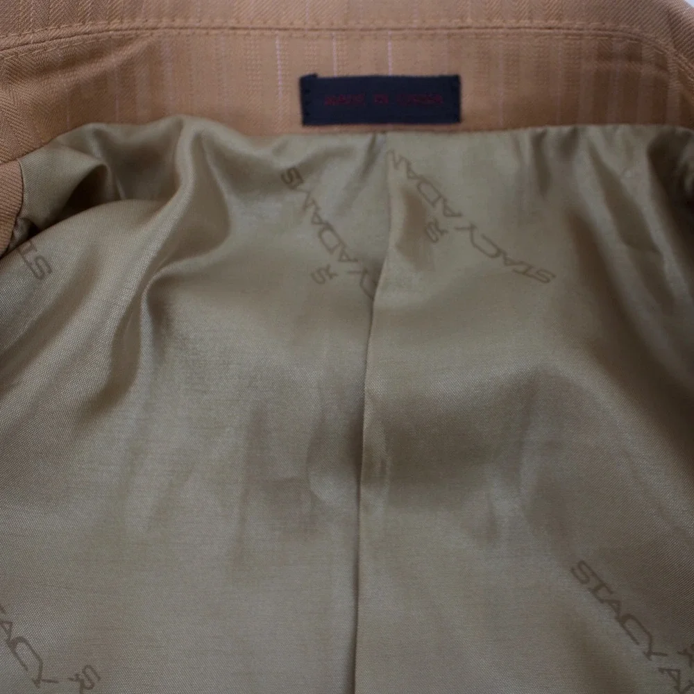 Stacy AdamsMens 40R W33 Blazer Jacket Tan Brown Pinstripe Two Button Business